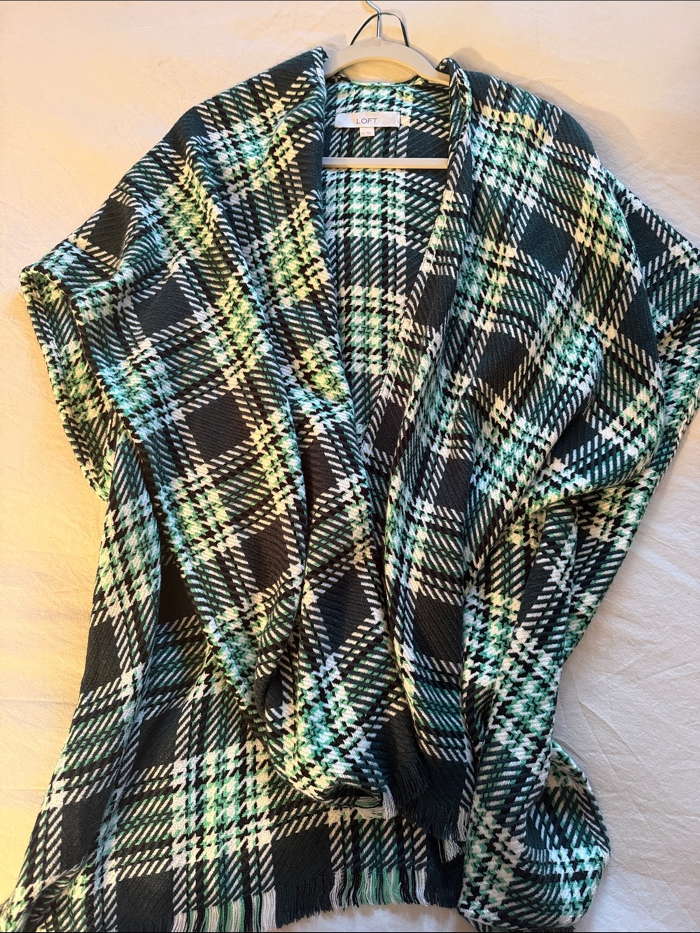LOFT Green Plaid Open-Front Cape
